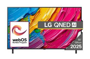 Телевизор LG 55QNED80A3A, 55' 4K QNED HDR Smart TV, 3840x2160, DVB-T2/C/S2, Alpha 7 AI Processor, HDR10 / HLG, webOS 25 ThinQ, VRR / ALLM / HGiG, 4K Upscaling, WiFi 5, Voice Controll, Bluetooth 5.1, AirPlay 2, LAN, CI, HDMI, SPDIF, Google Cast, 2 pole Sta