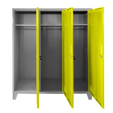 Метален гардероб детски BTL JZ с 3 отделения 150x120x40 см-жълт, отворен, празен